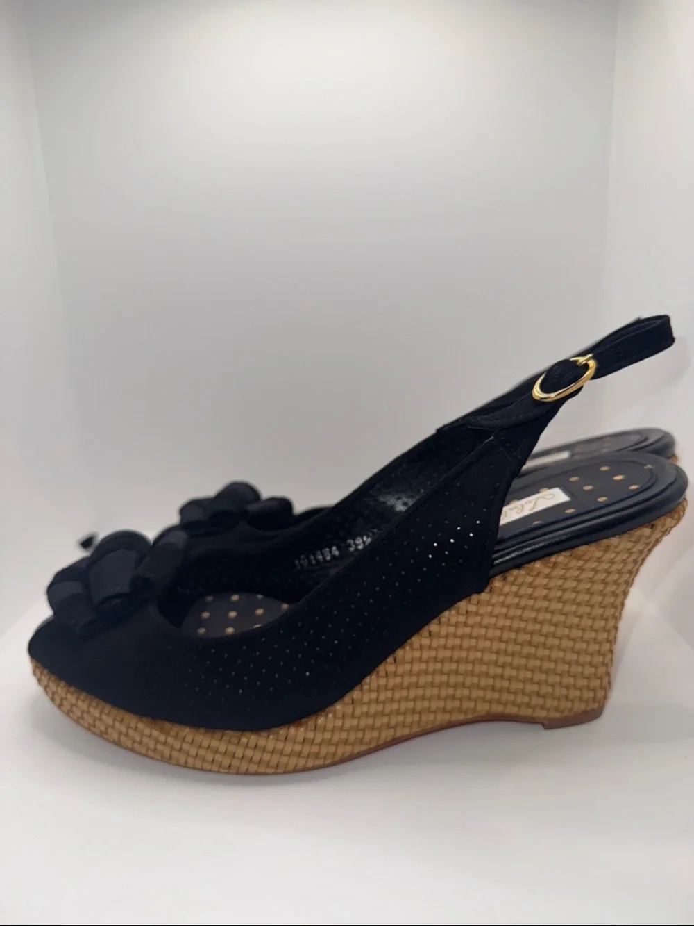 Lulu Guinness Suede Slingback Wedges Open Toe w Bow Women’s EU 39.5
